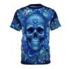 Blue sugar skulls and intricate floral patterns wrap around this tee in a vibrant 360-degree graphic that covers every inch of the fabric from front to back.