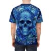 Vibrant blue sugar skulls and intricate floral blossoms cover every inch of this garment in a high-quality all-over print that spans from sleeve to hem.