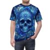 Vibrant blue sugar skulls and intricate floral patterns wrap around this garment in a stunning 360-degree graphic that covers every inch of the fabric.