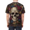 Intricate sugar skulls and vibrant floral patterns flow across this tee with an all-over print that covers the entire garment surface from sleeve to hem.