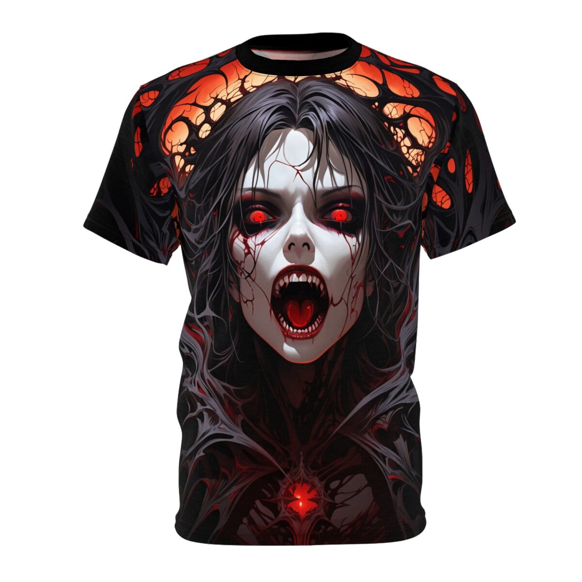 Vampire Queen Gothic Tee - Red-Eyed Horror All Over Print - Image 3