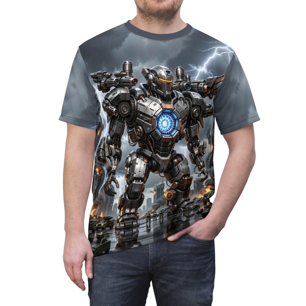 Robot Mech Battle T-Shirt - Futuristic Giant Mecha Robot Graphic T-Shirt