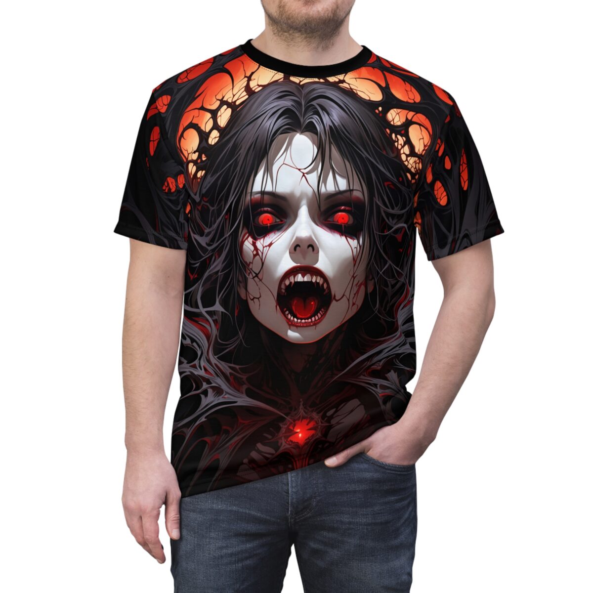 Vampire Queen Gothic Tee - Red-Eyed Horror All Over Print