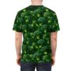 Green broccoli all over print sublimation tee, seamless wrap around graphic with fresh vegetable design.