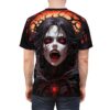 Cyber grunge vampire all over print sublimation tee featuring a screaming gothic female face with glowing red eyes.