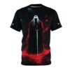 Dark fantasy reaper all over print sublimation tee featuring a glowing sword and gothic streetwear aesthetic.