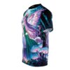 Vibrant blues, purples, and deep greens cover this full print shirt, depicting a fairy with glowing mushrooms.