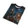 Fantasy warrior queen and tiger all over print sublimation tee featuring a dark forest moonlit graphic.