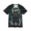 Dark smoky textures cover this graphic streetwear tee, depicting an urban panda in a gritty alley.