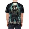 Dark urban textures, smoking alleyways cover this 3D graphic t-shirt, depicting a menacing streetwear panda.