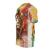 Majestic lion with butterflies and sunflowers on a vibrant all over print sublimation tee, featuring a distressed texture.