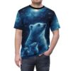 Polar bear family in starry night sky all over print sublimation tee featuring a seamless cosmic wrap around graphic.