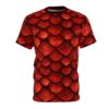 Red dragon scale pattern t-shirt with short sleeves and a crew neck.