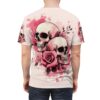 Skulls and pink roses sublimation tee with an all-over print featuring grunge aesthetic and cyber grunge elements.