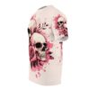 Pink watercolor splash skull and rose all over print sublimation tee featuring a gothic streetwear aesthetic.