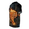 Burning tiger all over print sublimation tee featuring a fantasy forest aesthetic and wrap around graphic design.