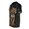 Tiger in a mystical forest all over print sublimation tee with intricate vintage pattern and vibrant green foliage.