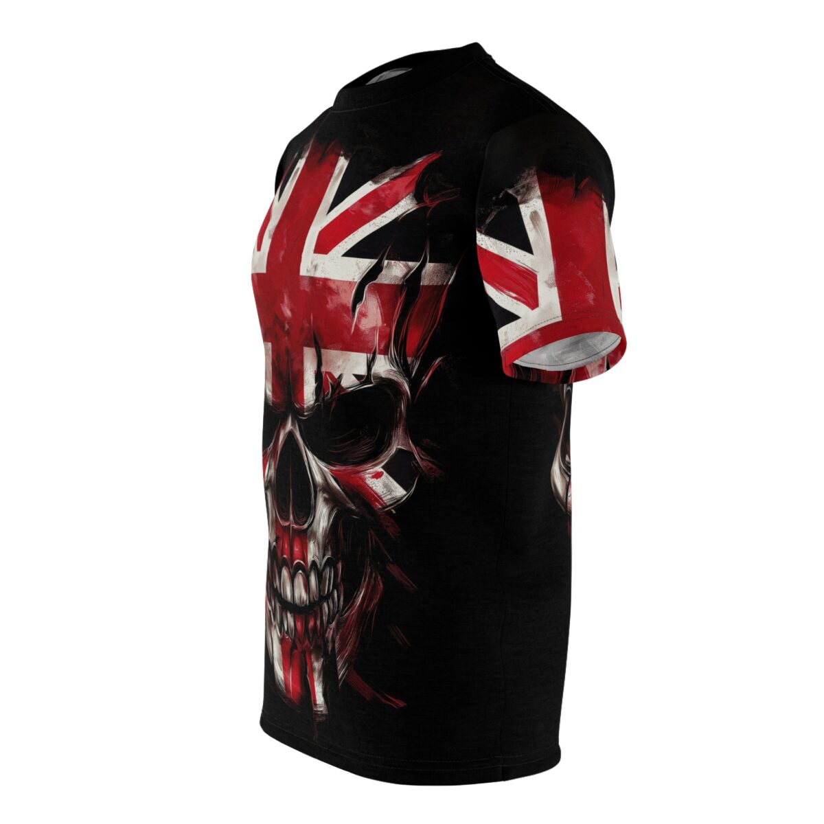 Black t-shirt with a distressed Union Jack flag design overlaid on a skull graphic.
