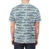 Blue fish pattern all over print sublimation tee featuring a seamless retro nautical repeat graphic design.