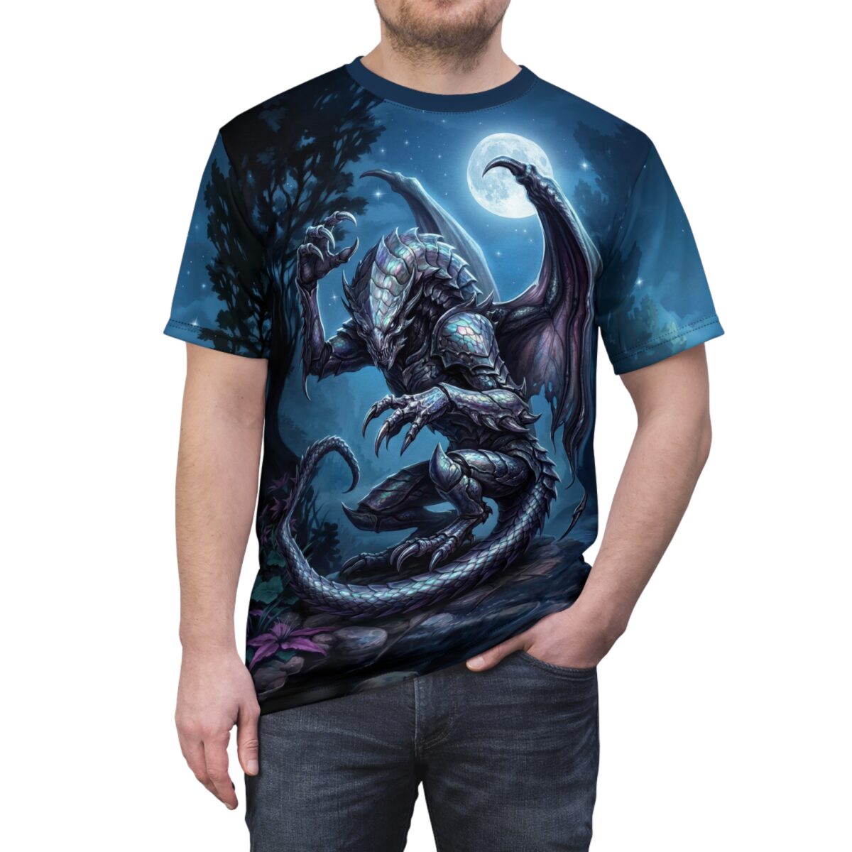 Dragon Moon All Over Print Tee - Fantasy Night Creature Graphic Shirt