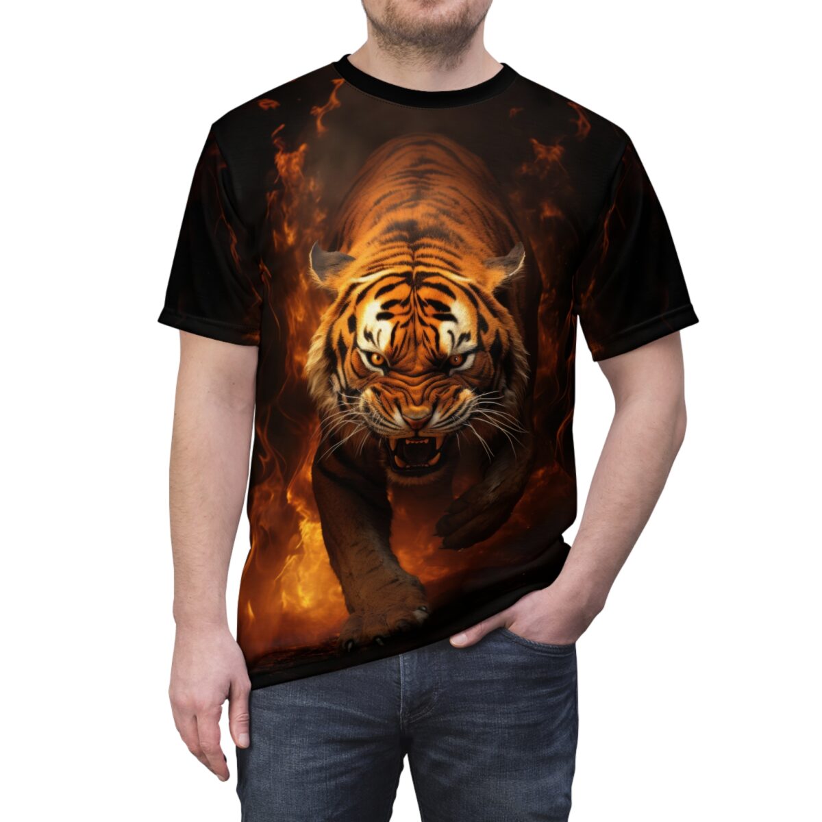 Roaring Fire Tiger T-Shirt - All Over Print Graphic Tee