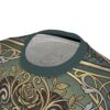 Art Nouveau rose all over print women's sublimation tee featuring seamless floral vintage pattern and ornate gold filigree design.