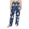 Blue and white Easter egg floral pattern pajama pants with a seamless print.