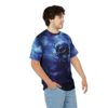 Blue lightning skull all over print sublimation tee featuring a dark, edgy storm-themed graphic wrap around design.