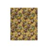 Capybara wearing lemon and floral crown, all over print sublimation tee with repeat vintage pattern on gold textured background.