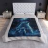 Celestial polar bear family plush blanket featuring a stunning night sky with stars and a vibrant galaxy print.
