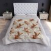 Chihuahua dogs dressed as ballet dancers with pink bows, all over print throw blanket, light grey background pattern.