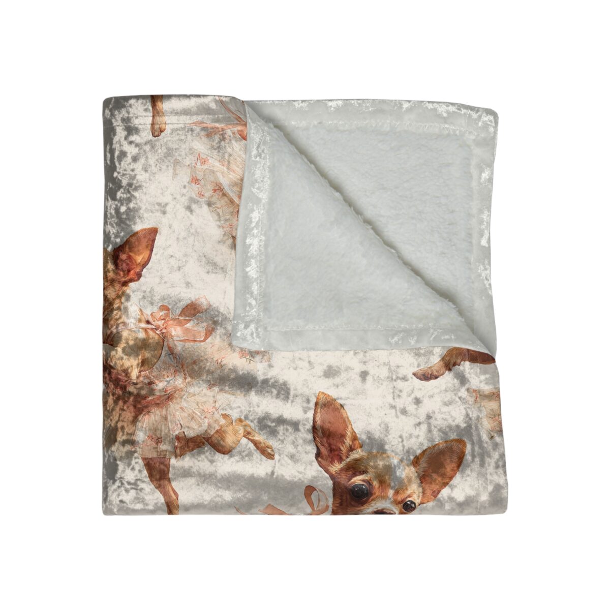 Chihuahua ballet dancer all over print plush blanket, featuring cute dogs in tutus on a vintage background.