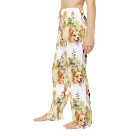Watercolor corgi dog and pine trees all over print sublimation pajama pants.