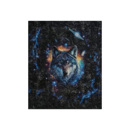 Cosmic wolf face with nebula and stars, all over print sublimation tee.