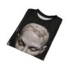 Dark graphic t-shirt featuring a cracked doll head with tree-like veins, cyber grunge aesthetic.