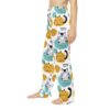 Cute orange and white cat graphic all over print pajama pants, featuring teal and mustard abstract shapes.