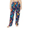 Cute cat and balloon all over print pajama pants, featuring colorful cartoon felines and festive balloons on a dark navy background.