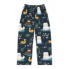 Cute white cats and yellow ducks in a pond with flowers, all over print pajama pants.
