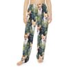 All over print pajama pants featuring a cute watercolor corgi dog graphic amidst green foliage and small white flowers, perfect for pet lovers.