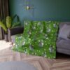 Cute cartoon donkey and daisy pattern all over print fleece blanket with green grass background.