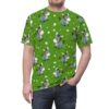 Cute cartoon donkeys in a grassy field with daisies, all over print sublimation tee.