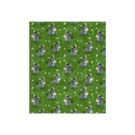 Cute cartoon donkeys and white daisies on a green grassy background, all over print sublimation tee.