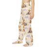 Cream all over print sublimation pajama pants featuring a seamless pattern of cute golden retriever puppies and kittens with lavender flowers.