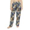 All over print pajama pants showcasing cute kittens nestled among bluebonnets and white wildflowers.