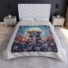 Cute koala wearing a flower crown, surrounded by pink blossoms and lush green foliage. This adorable blanket features a charming wildlife graphic.