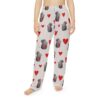 Cute gray mice holding red hearts on light gray all over print pajama pants.