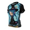 Cute anime witch with blue braids and yellow eyes on a fantasy forest all over print sublimation tee.