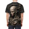 Cyber grunge android all over print sublimation tee featuring intricate mechanical pipes and futuristic robotic head graphic design.