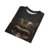 Black sublimation tee featuring a detailed cyberpunk ape face with gold circuit board accents, all over print design.