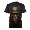 Black sublimation tee featuring a detailed cyberpunk chimp head graphic with circuit board accents.